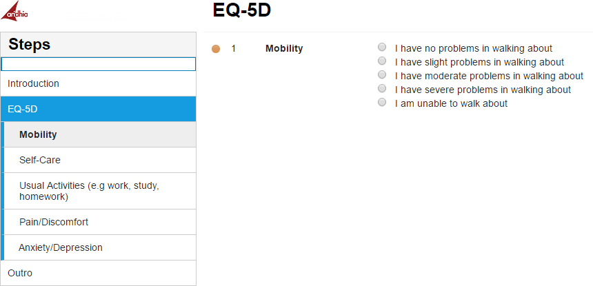 Example of an EQ-5D Questionnaire in Castor EDC