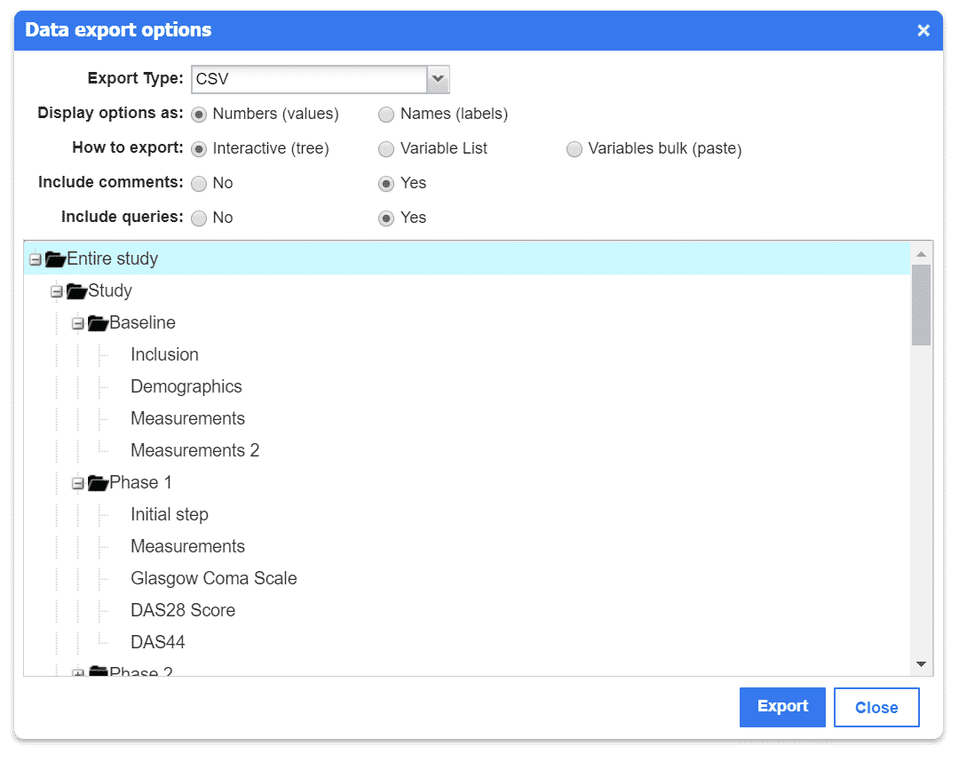 data export options