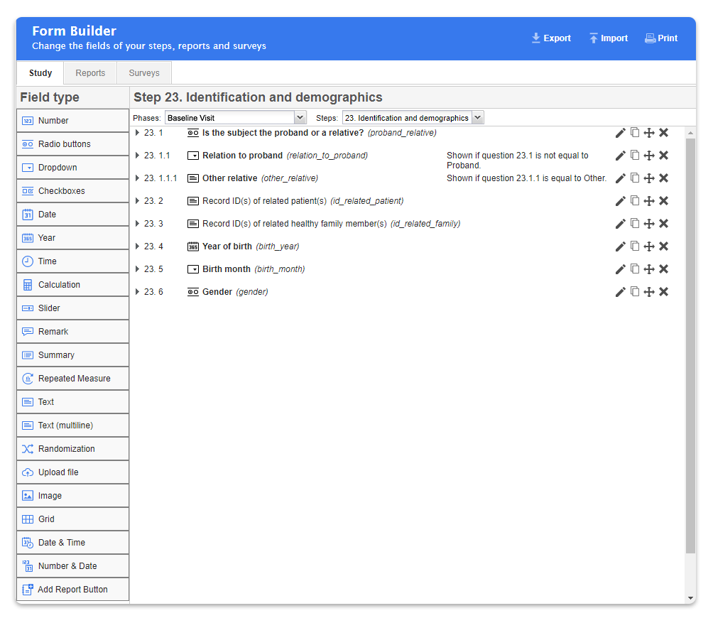 EDC Data Collection Tool Healthcare form builder screenshot