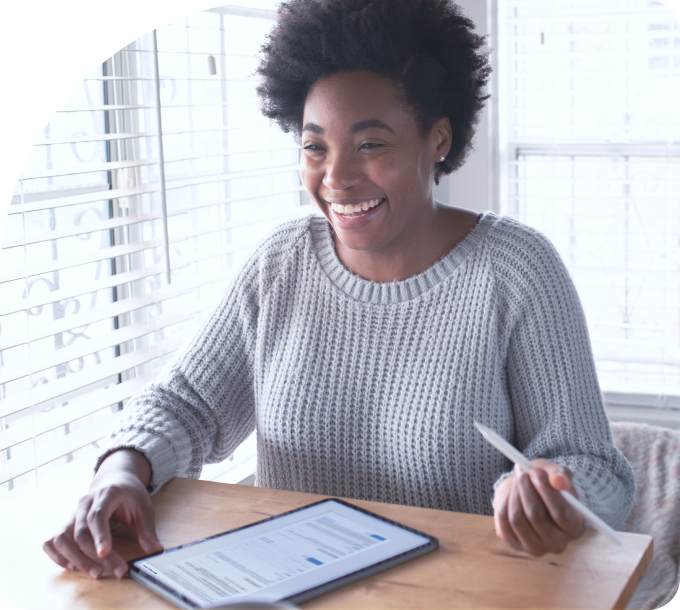 woman filling out tablet form