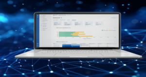 The Castor platform dashboard showing source data verification progress and study metrics, on a branded network background